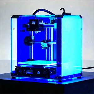 3d printer with blue light glow