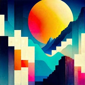 Abstract Ukiyo-E Style: Geometric abstract with gradient color palette