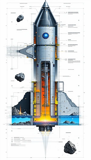 A Space Shuttle Is Shown In A Detailed Drawing, With A Large Blue Circle In The Middle