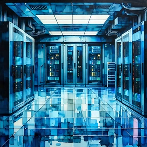 Tech Watercolor Painting: (futuristic:1.21) Server Room With Image, There
