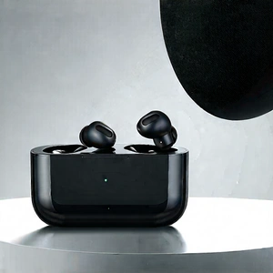 Tech Flat Design: Wireless Earbuds With User Interface With Black Pair
