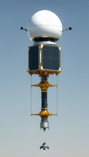 A Large Satellite Dish Is Mounted On A Tall Tower