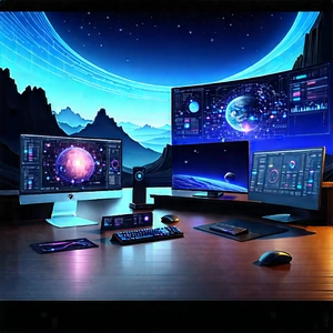 Futuristic (digital:1.18) workspace
