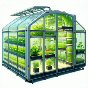 A Large, Well-lit Greenhouse Filled With A Variety Of Plants