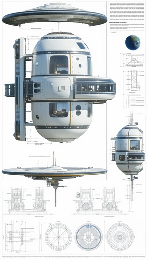 The Image Is A Drawing Of A Space Station, Which Is A Large, Round Structure With A Dome-shaped Top