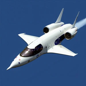 A White Jet Is Flying Through The Sky, Leaving A Trail Of Smoke Behind It