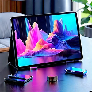 Tablet With Digital Artwork With Table Laptop