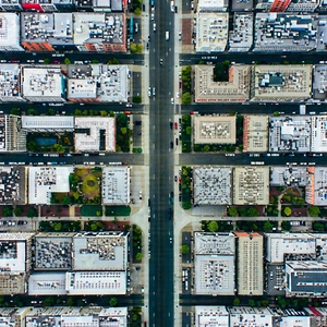 Urban Commercial Photography: Aerial view of urban renewal area