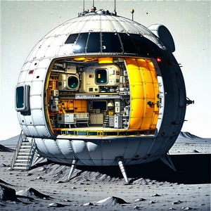 A Large White Spacecraft Is Shown In A Drawing, With A Yellow Section On The Side
