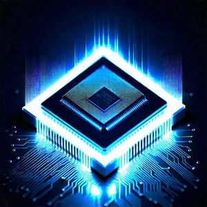 Tech Isometric Design: Microchip with blue light (glow:1.29)