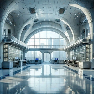 Tech Architectural Photography: Futuristic Research Laboratory With Image, There