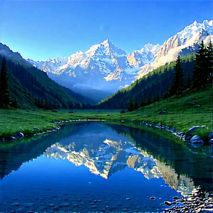 Nature Aerial Photography: Tranquil Pond Surrounded By Mountain Peaks With Serene Mountain