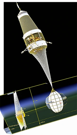 A Large, White, And Metallic Structure, Possibly A Satellite Or A Space Station, Floating In The Air