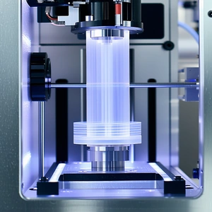 A Machine With A Clear Plastic Container On Top Of It