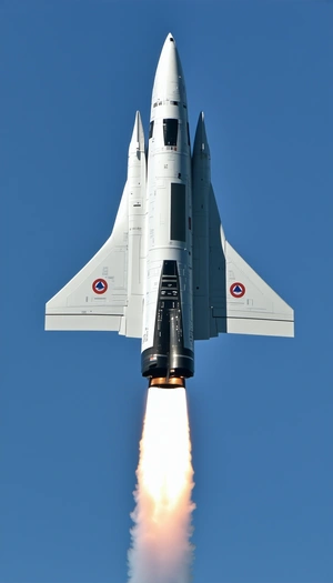 A White Fighter Jet Is Flying Through The Sky, Leaving A Trail Of Smoke Behind It