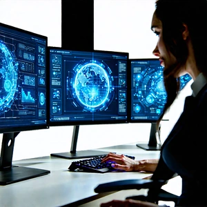 Business Unreal Engine: Legal professional using multiple monitors