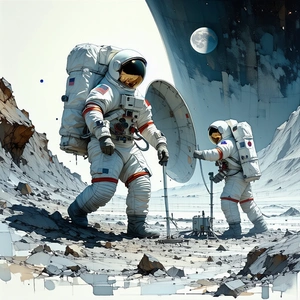 In The Image, There Are Two Astronauts Standing On A Rocky Surface, Possibly On The Moon