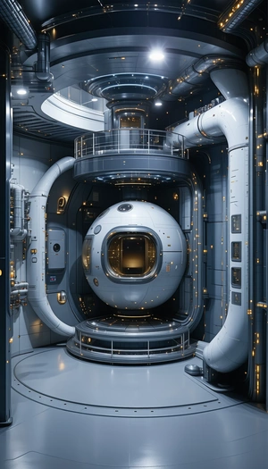 A Futuristic Space Station With A Large, Round, White Dome In The Center