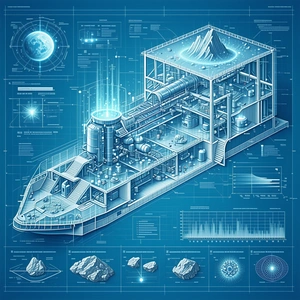 A Large Blue Ship Is Shown In A Detailed Drawing
