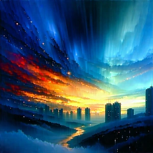 Abstract Sci-fi Art: Abstract Interpretation Of Weather Patterns With Painting Cityscape