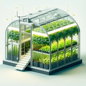 A Large, Modern Greenhouse Filled With A Variety Of Plants