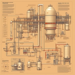 The Image Is A Detailed Drawing Of A Large Industrial Plant, Likely A Refinery Or A Chemical Plant
