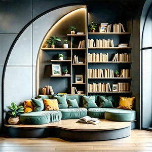 Lifestyle Octane Render: Reading Nook With Organized Space With Image, There