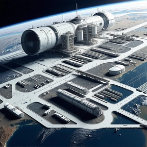 A Large White Building Is Situated On A Large White Platform