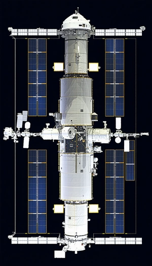 A Large Spacecraft With A White Exterior, Likely A Space Shuttle, Floating In The Blackness Of Space