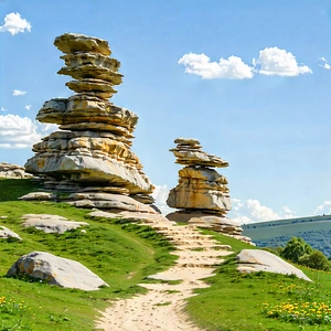 Nature Infographic Style: Rock Formation In Summer With Grassy Hill