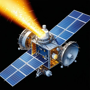 A Spacecraft Is Shown In A Close-up View, With Its Solar Panels Prominently Displayed