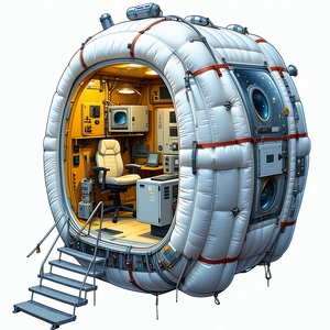 A Futuristic Space Station With A Large, Round, White Dome As Its Main Structure