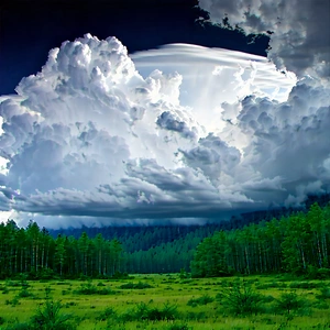 Nature Commercial Photography: Dramatic Clouds Over Forest Clearing With Lush Green