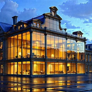 Urban Professional Photography: Historic Building With Reflective Glass With Large Building