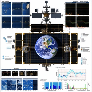 The Image Is A Poster That Features A Space Shuttle And A Satellite