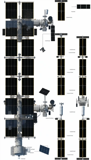 The Image Is A Detailed Diagram Of A Space Station, Showing Various Components And Their Connections