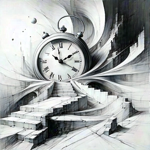 Time Represented Through Flowing Lines With Large Clock