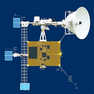 A Space Station Is Shown In A Blue Background