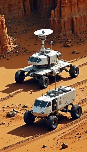 Two White Vehicles, Possibly Tanks Or Trucks, Parked On A Dirt Road