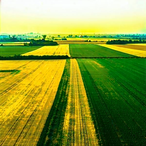 Nature Acrylic Painting: Aerial View Of Agricultural Fields With Panoramic View