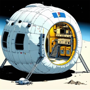 A Large White Spacecraft With A Round Shape, Resembling A Giant White Ball
