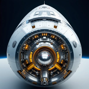 A Large, White, And Shiny Spacecraft With A Round Shape
