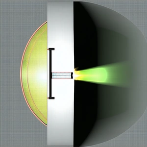 A Bright Green Light Is Shining Through A Small Hole In A Black And White Wall