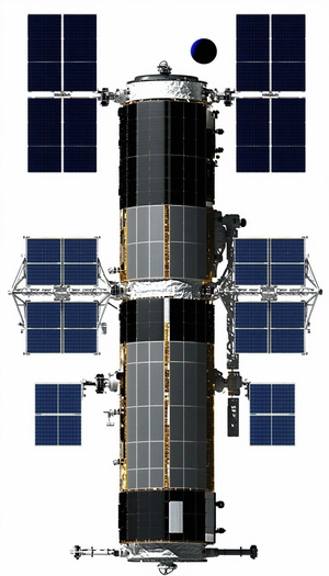 A Space Station Is Shown In A White And Black Image