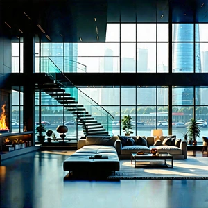 Urban Minimalist Design: Urban Loft With Reflective Glass With Large, Modern