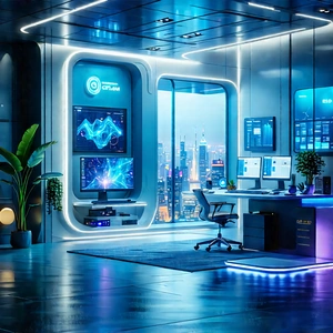 Futuristic Tech Startup Office With Futuristic Office,