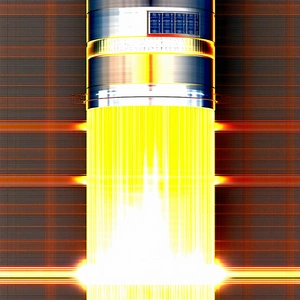A Yellow And Silver Rocket Ship Is Shown In A Close-up View