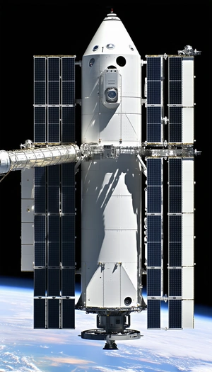 A Large White Space Station With A Solar Panel Array On Its Side
