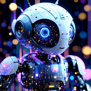 Robot With Holographic Projection With Robot Standing