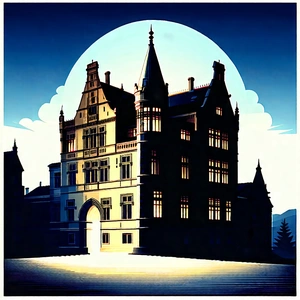 Urban Woodcut Print: Historic Building With (dramatic:1.26) (lighting:1.43) With Black White